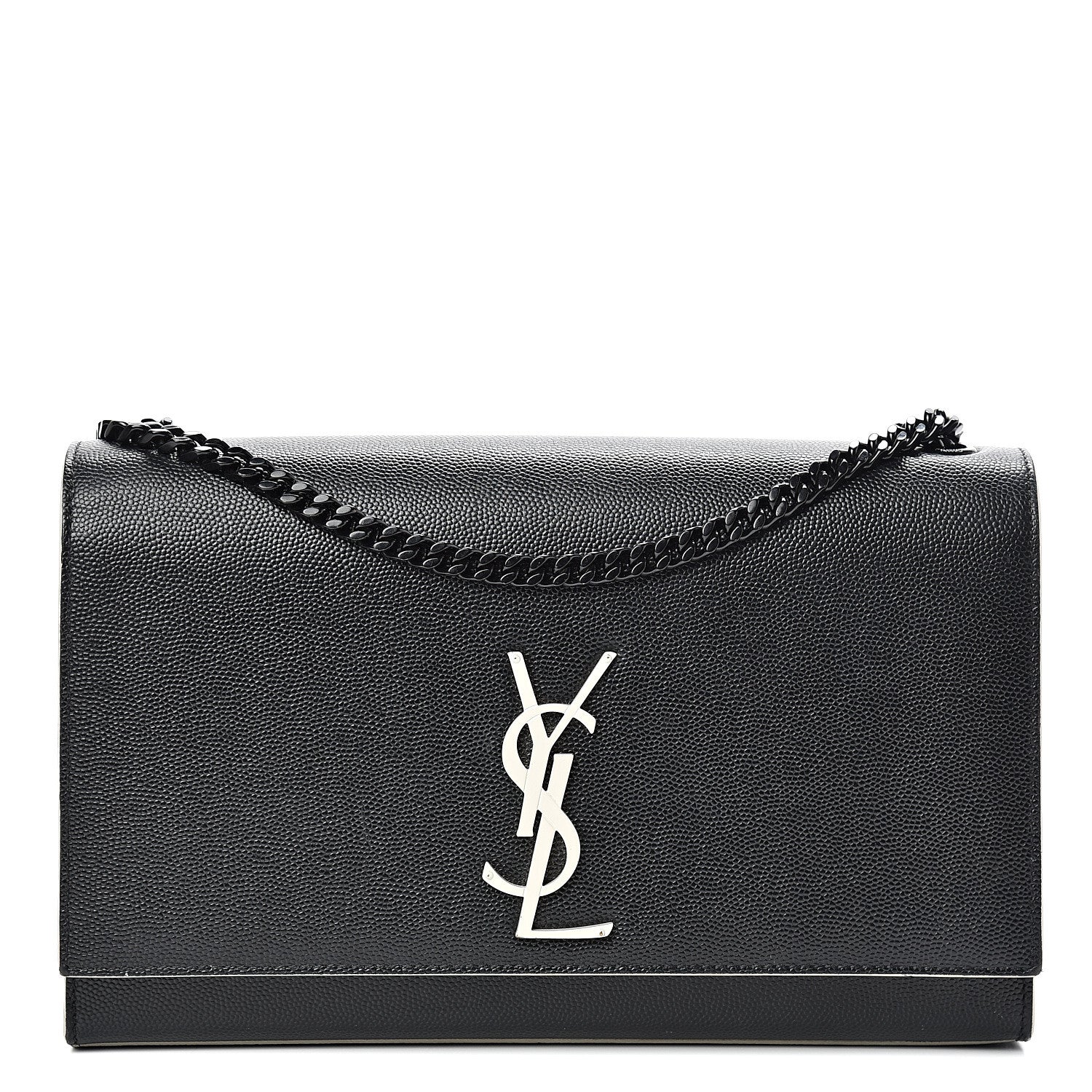 Saint Laurent Grain De Poudre Medium Classic Monogram Kate Satchel Black White 1 of 13
