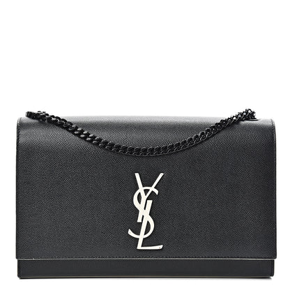 Saint Laurent Grain De Poudre Medium Classic Monogram Kate Satchel Black White 1 of 13