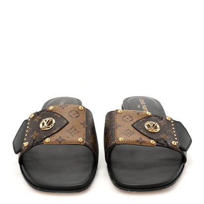 Louis Vuitton Patent Reverse Monogram LV Frame Flat Mule 40 Cacao 3 of 12