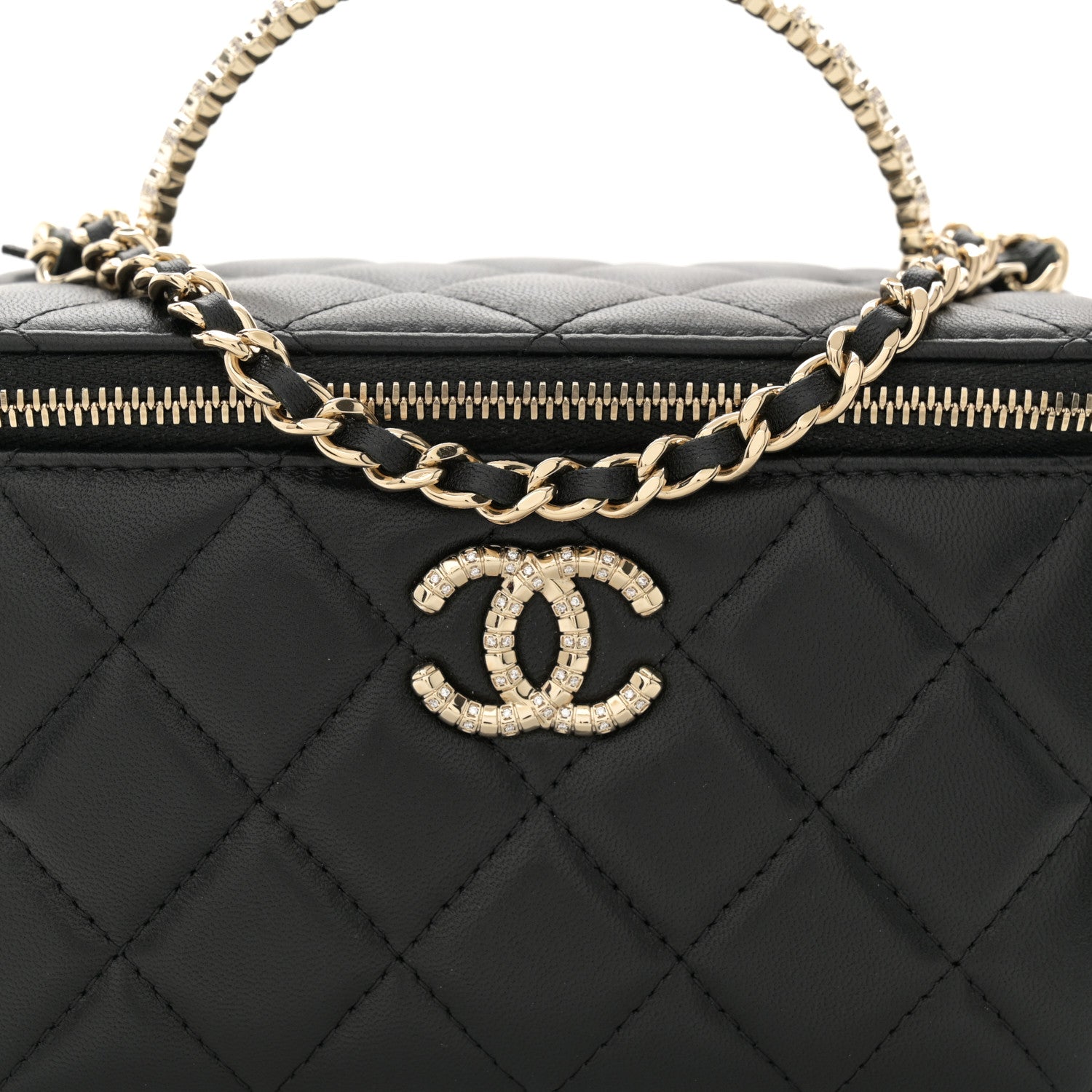 Chanel Lambskin Quilted Small Crystal Top Handle Vanity Case With Chain Black 8 of 11
