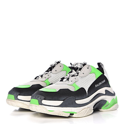 Balenciaga Fabric Mesh Womens Triple S Sneakers 39 White Green Fluo Black 3 of 8