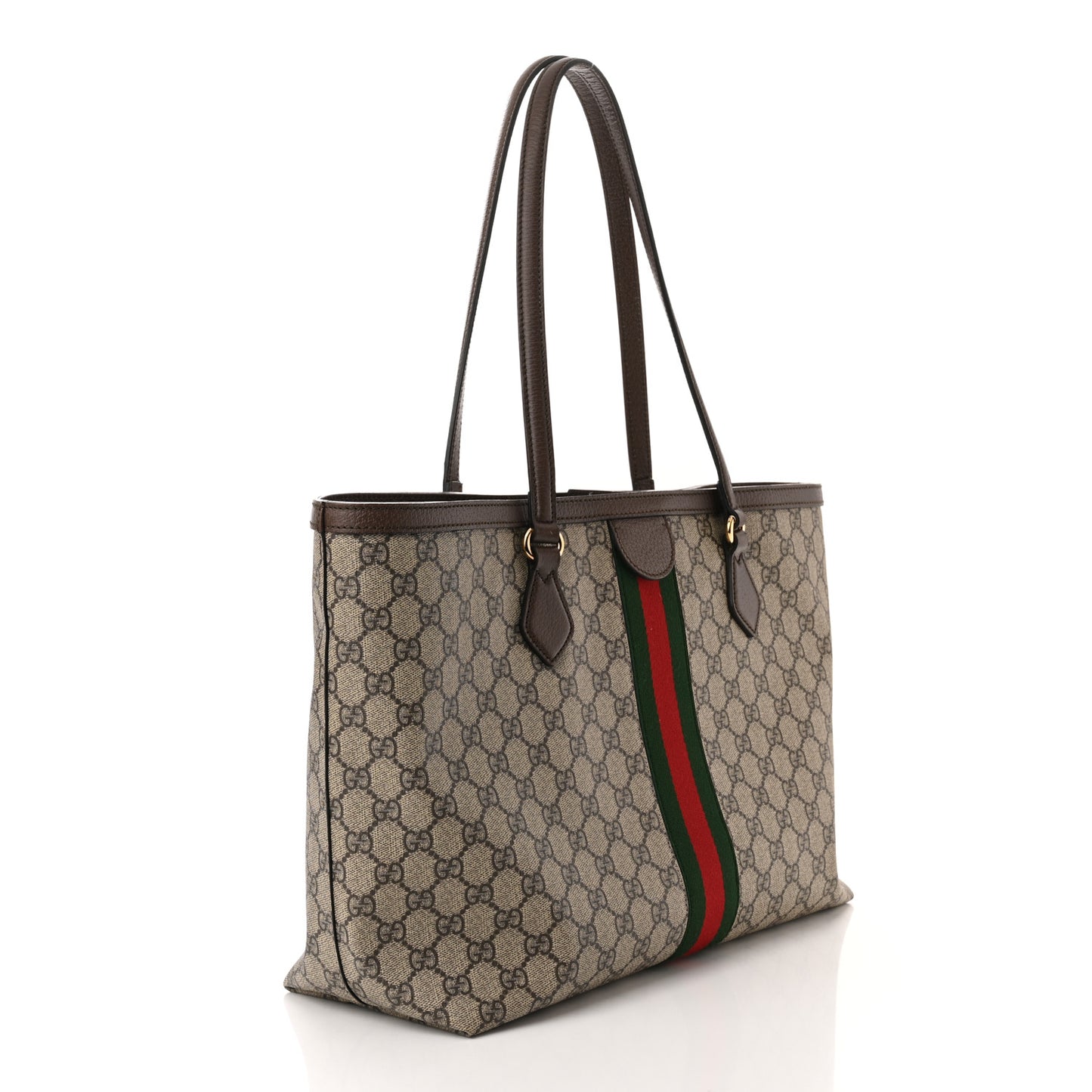 GG Supreme Monogram Textured Calfskin Web Medium Ophidia Shopping Tote Beige Ebony New Acero
