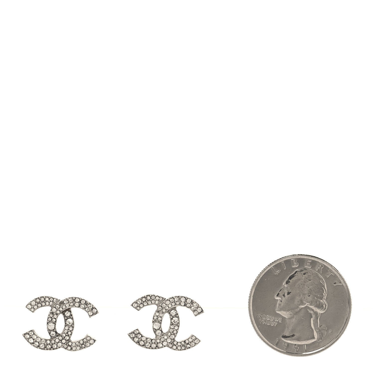 Chanel Crystal CC Earrings Silver 2 of 4