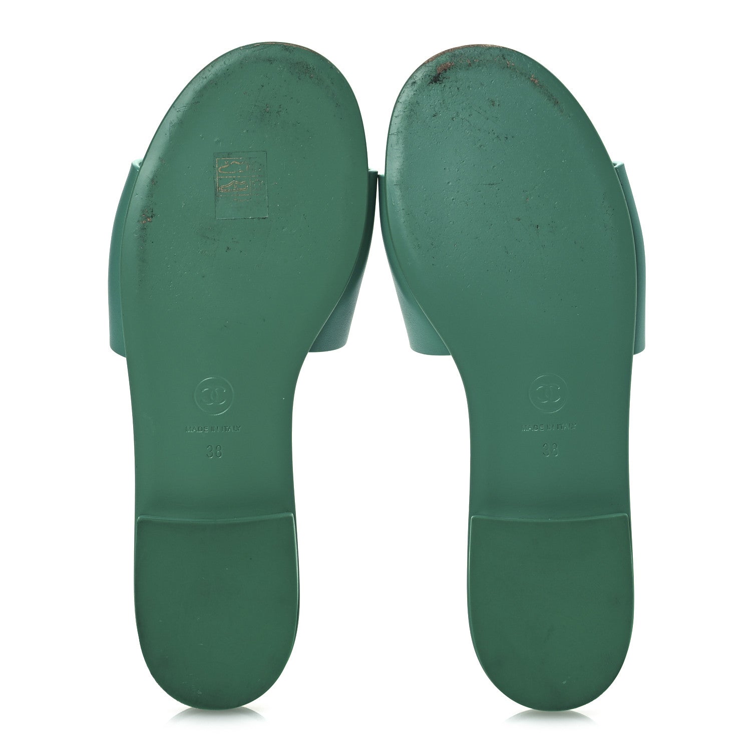 Chanel Calfskin Patent Calfskin Logo Mules 38 Green White 7 of 15