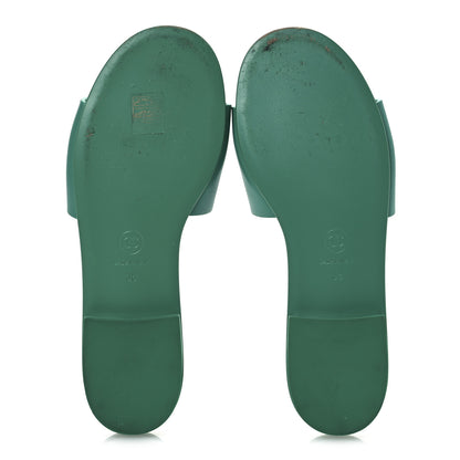 Chanel Calfskin Patent Calfskin Logo Mules 38 Green White 7 of 15