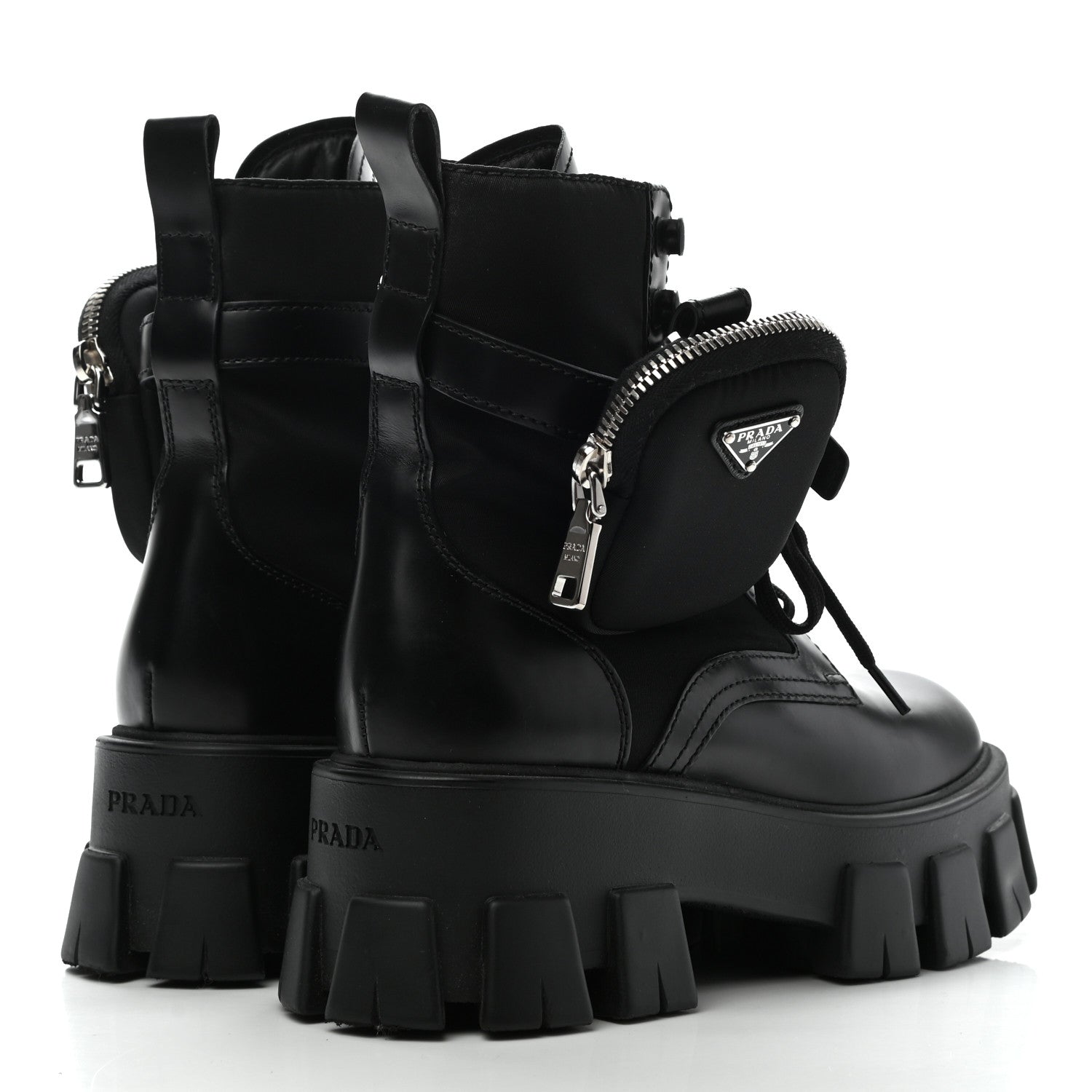 Prada Spazzolato Rois Nylon Metal Triangle Logo Monolith Pouch Pocket 55mm Boots 37 Black 4 of 9