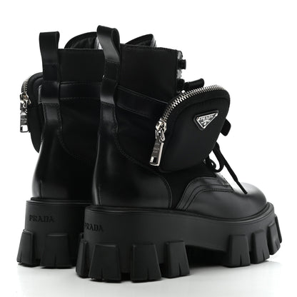 Prada Spazzolato Rois Nylon Metal Triangle Logo Monolith Pouch Pocket 55mm Boots 37 Black 4 of 9