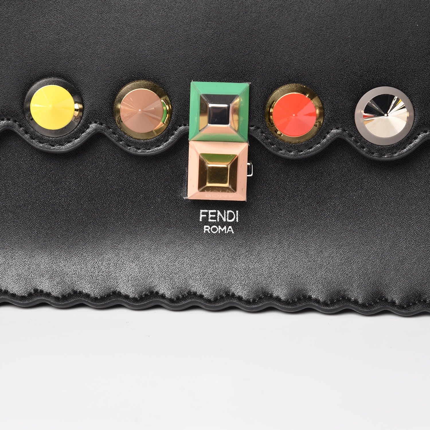 Fendi Vitello Liberty Scalloped Spike Studded Kan I Shoulder Bag Black Multicolor 11 of 11