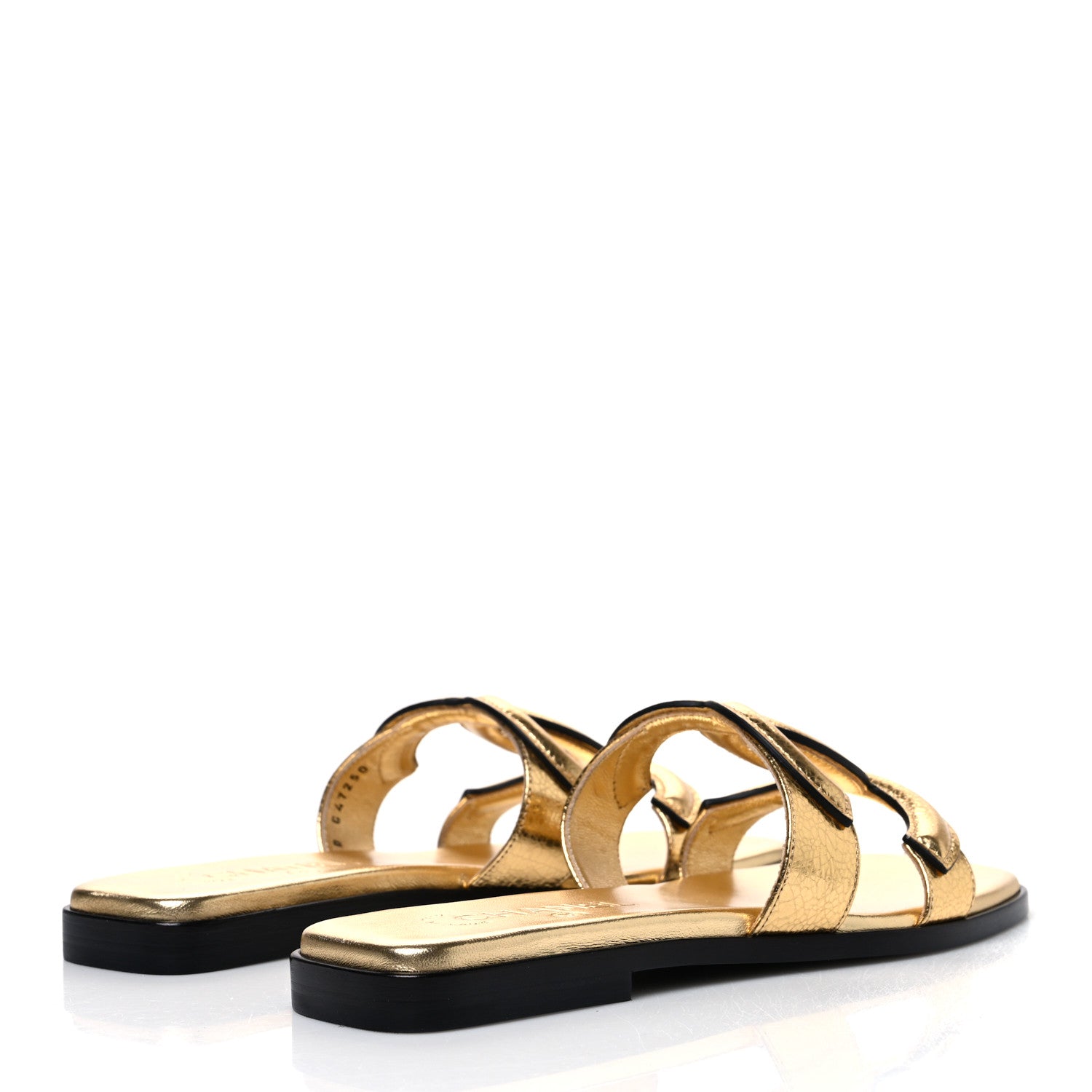 Chanel Crackled Laminated Calfskin CC Cut Out Mules Sandals 37.5 Gold 5 of 11