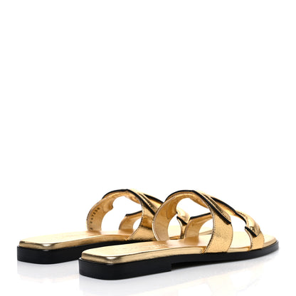 Chanel Crackled Laminated Calfskin CC Cut Out Mules Sandals 37.5 Gold 5 of 11