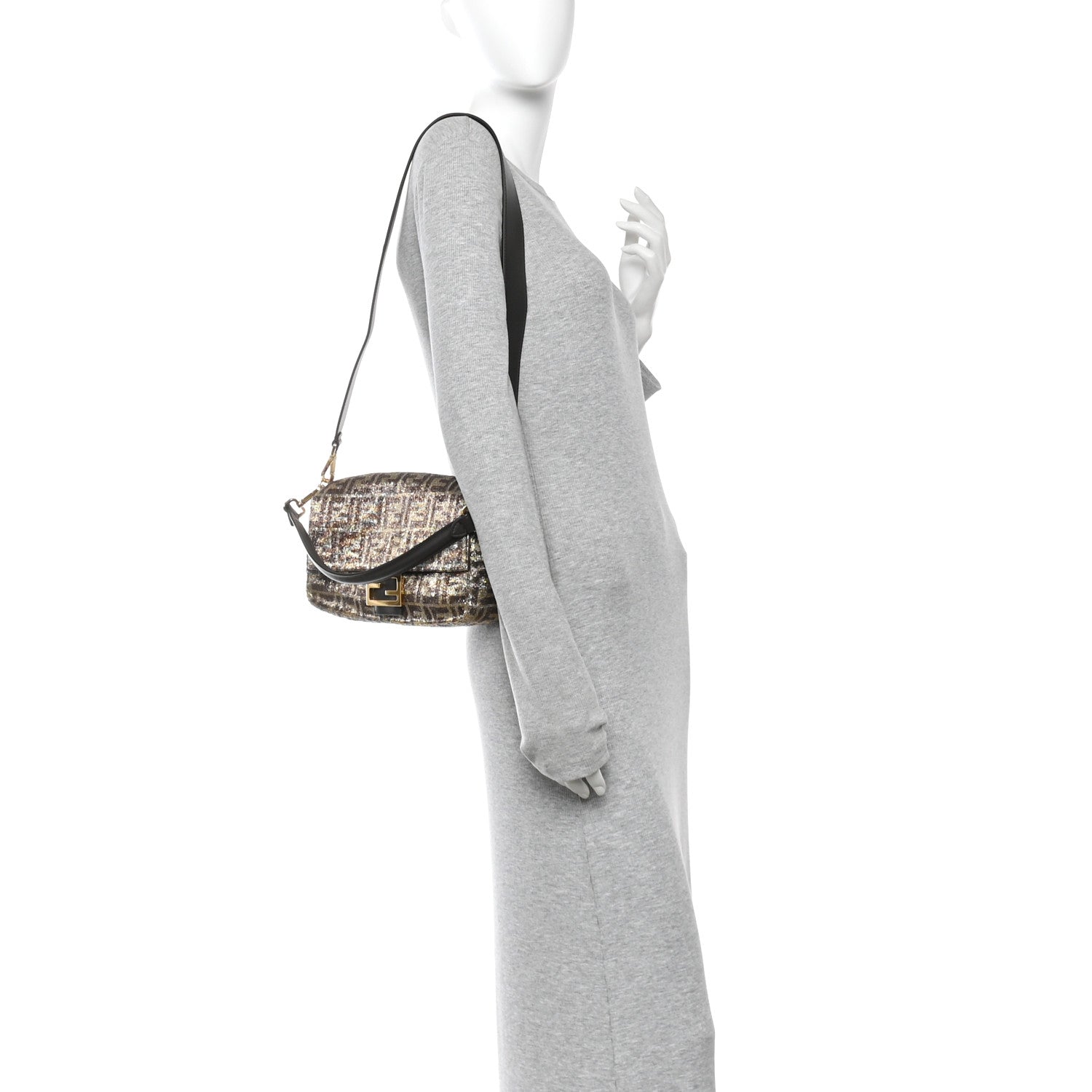 Fendi Vitello King Beaded Zucca Baguette Mogano Panna Ebano 2 of 13