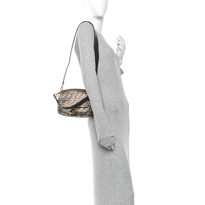 Fendi Vitello King Beaded Zucca Baguette Mogano Panna Ebano 2 of 13