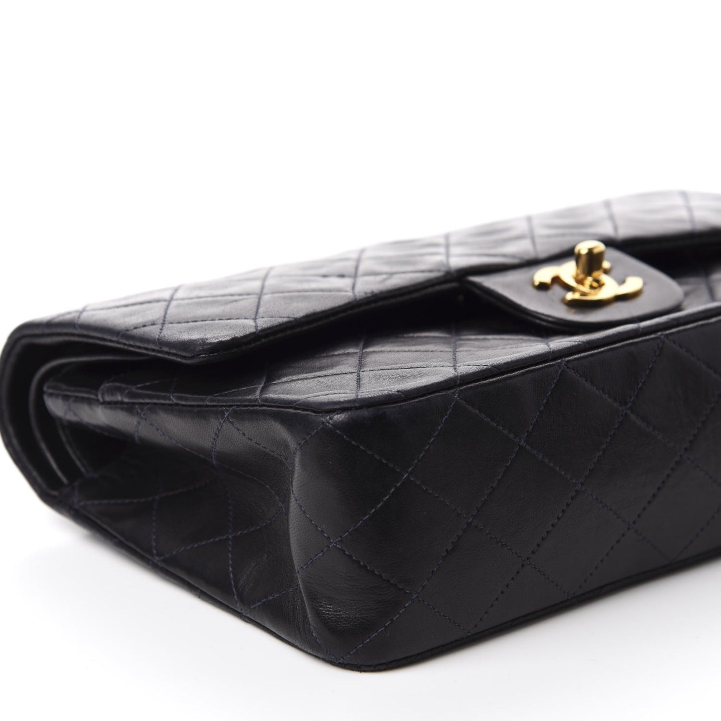Lambskin Quilted Medium Double Flap Navy