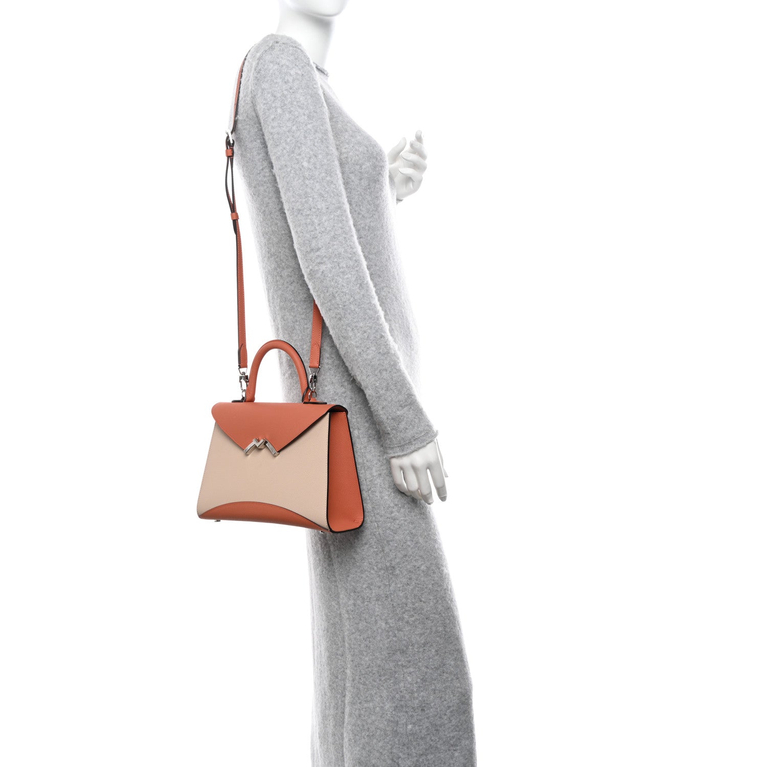 Moynat Carat Calfskin Bicolor Gabrielle PM Peche Powder 2 of 10