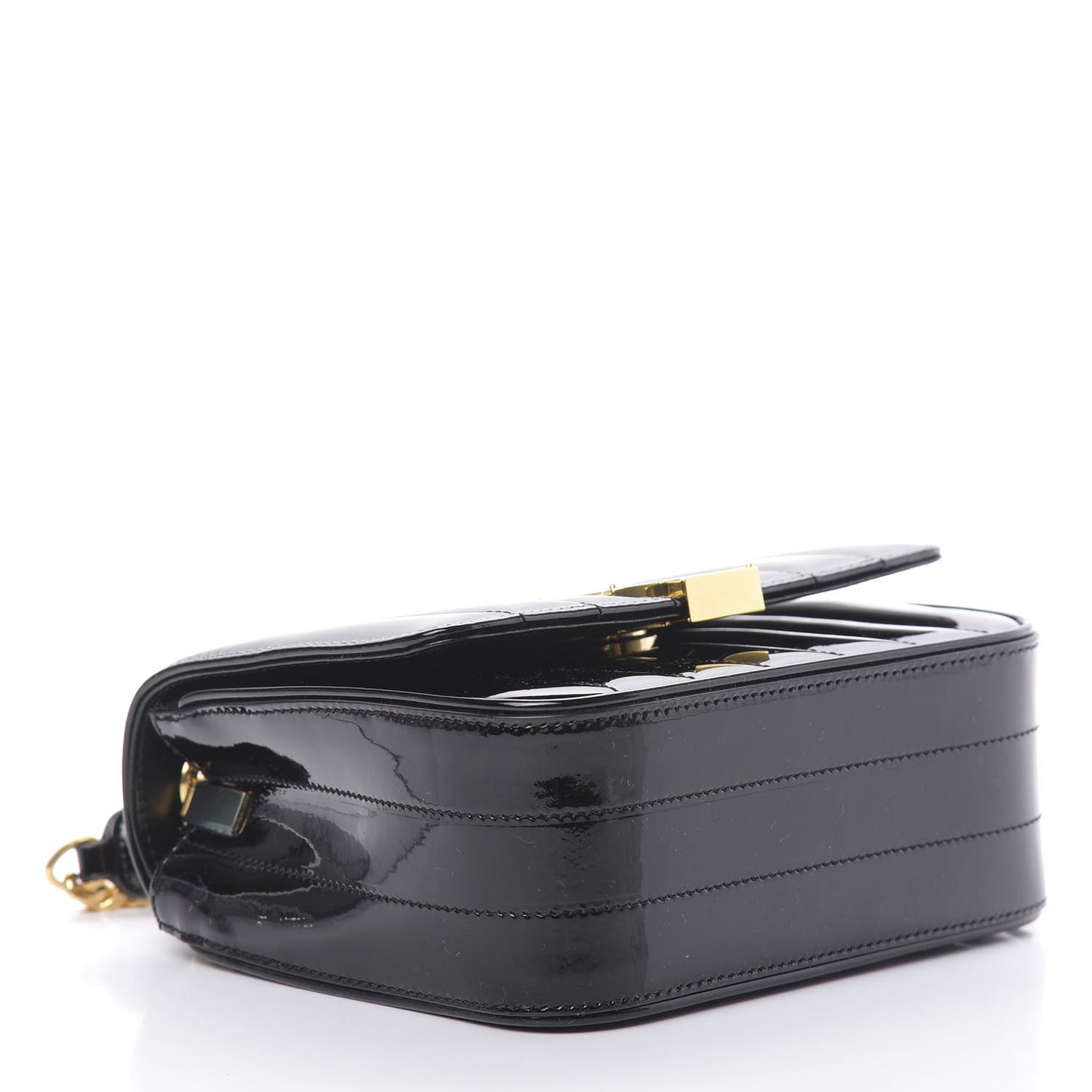 Patent Calfskin Matelasse Monogram Small Vicky Chain Bag Black