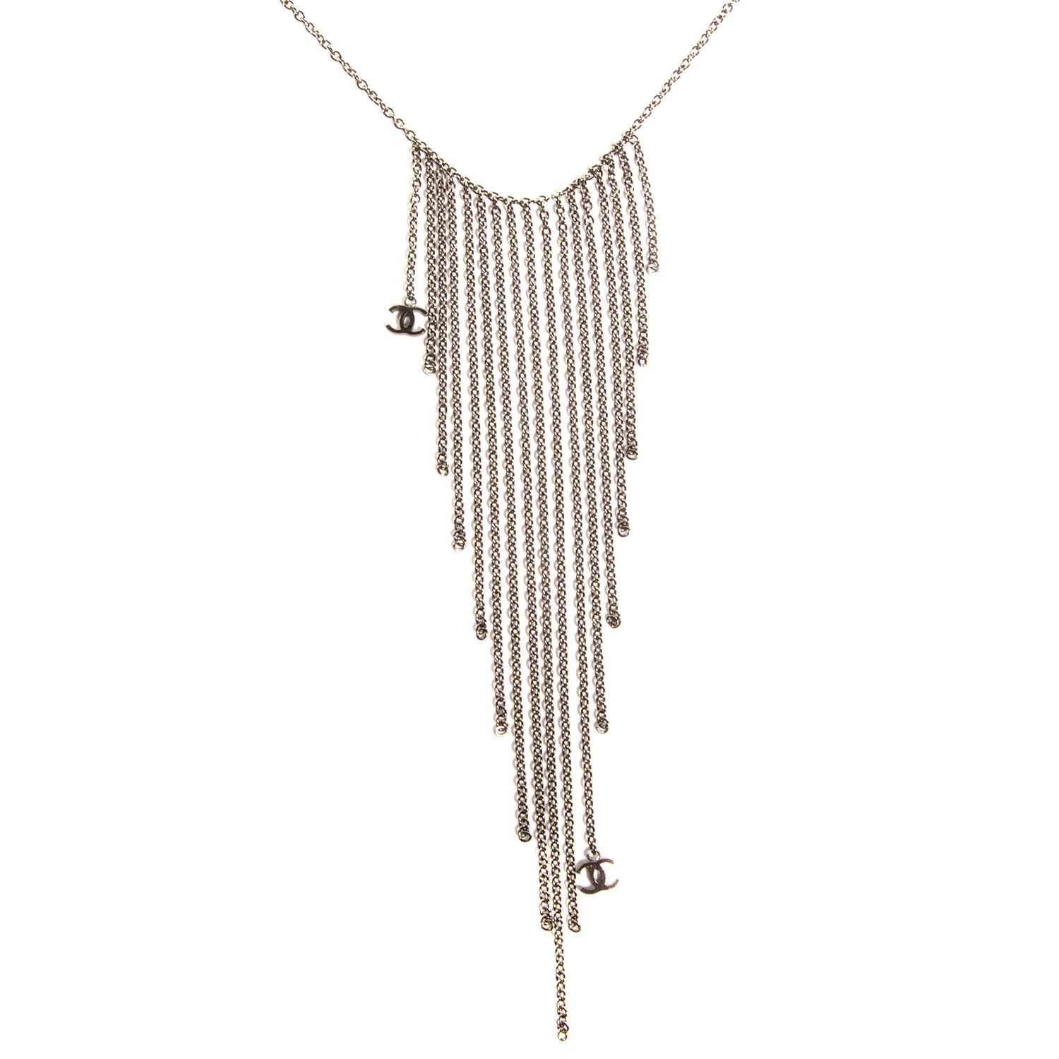 Chanel Waterfall Chain CC Long Strand Necklace Ruthenium 3 of 5