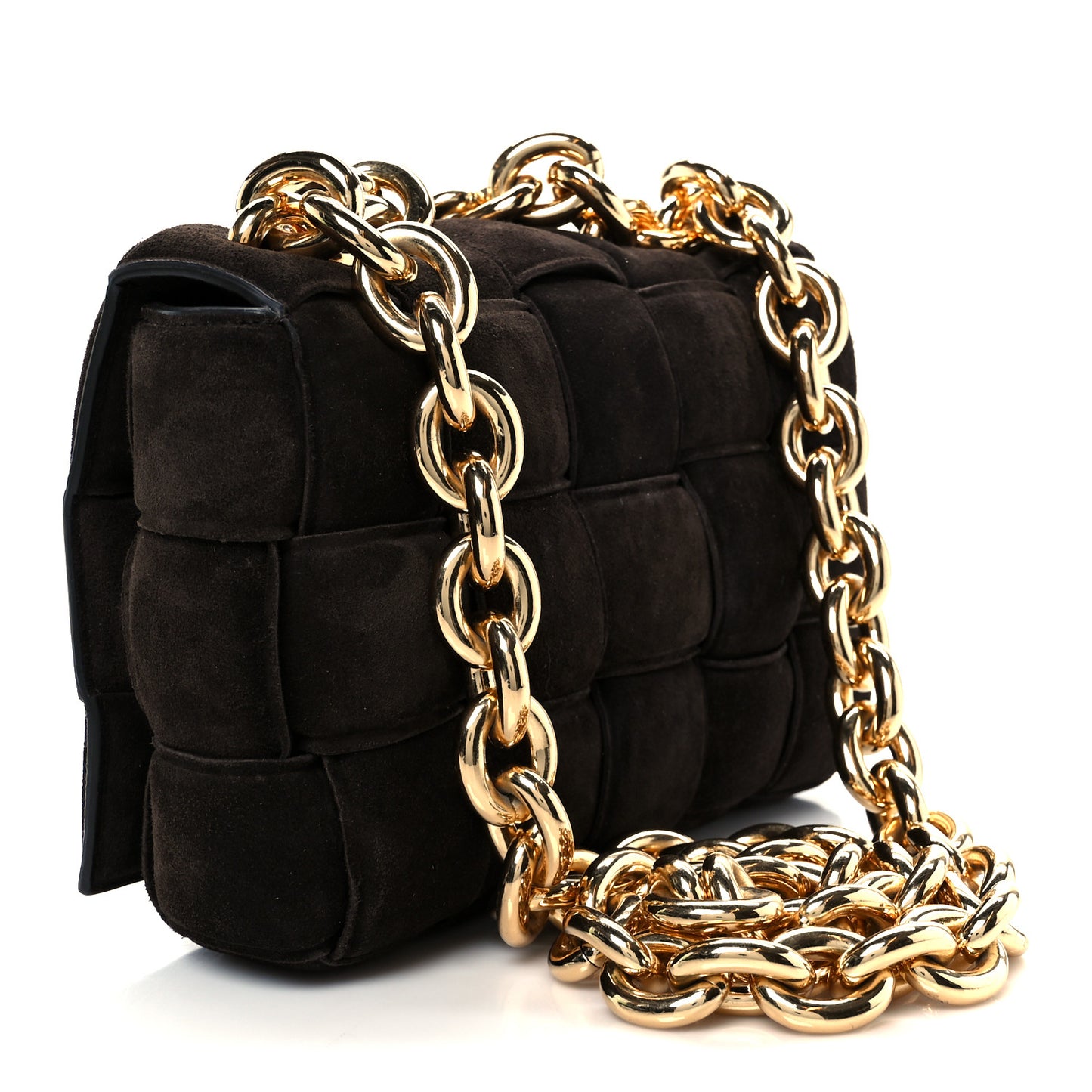 Suede Maxi Intrecciato Padded Chain Cassette Crossbody Bag Fondant