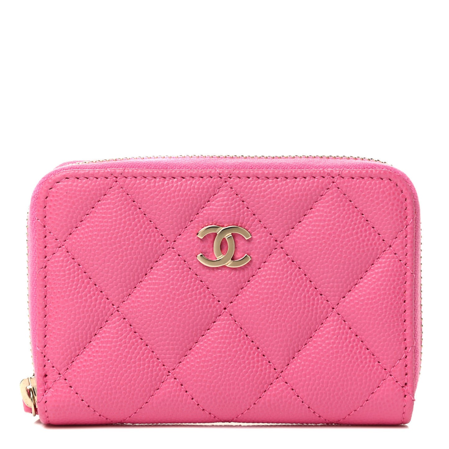 Caviar Quilted Zip Coin Purse Pink