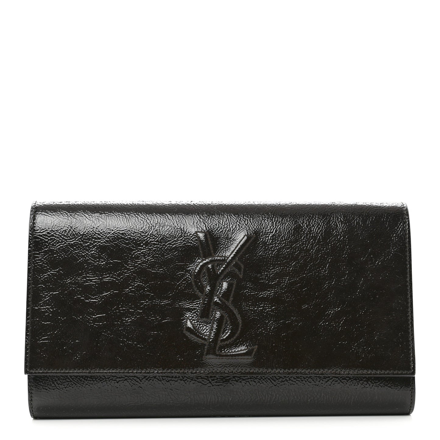 Textured Patent Calfskin Large Belle De Jour Clutch Dark Brown