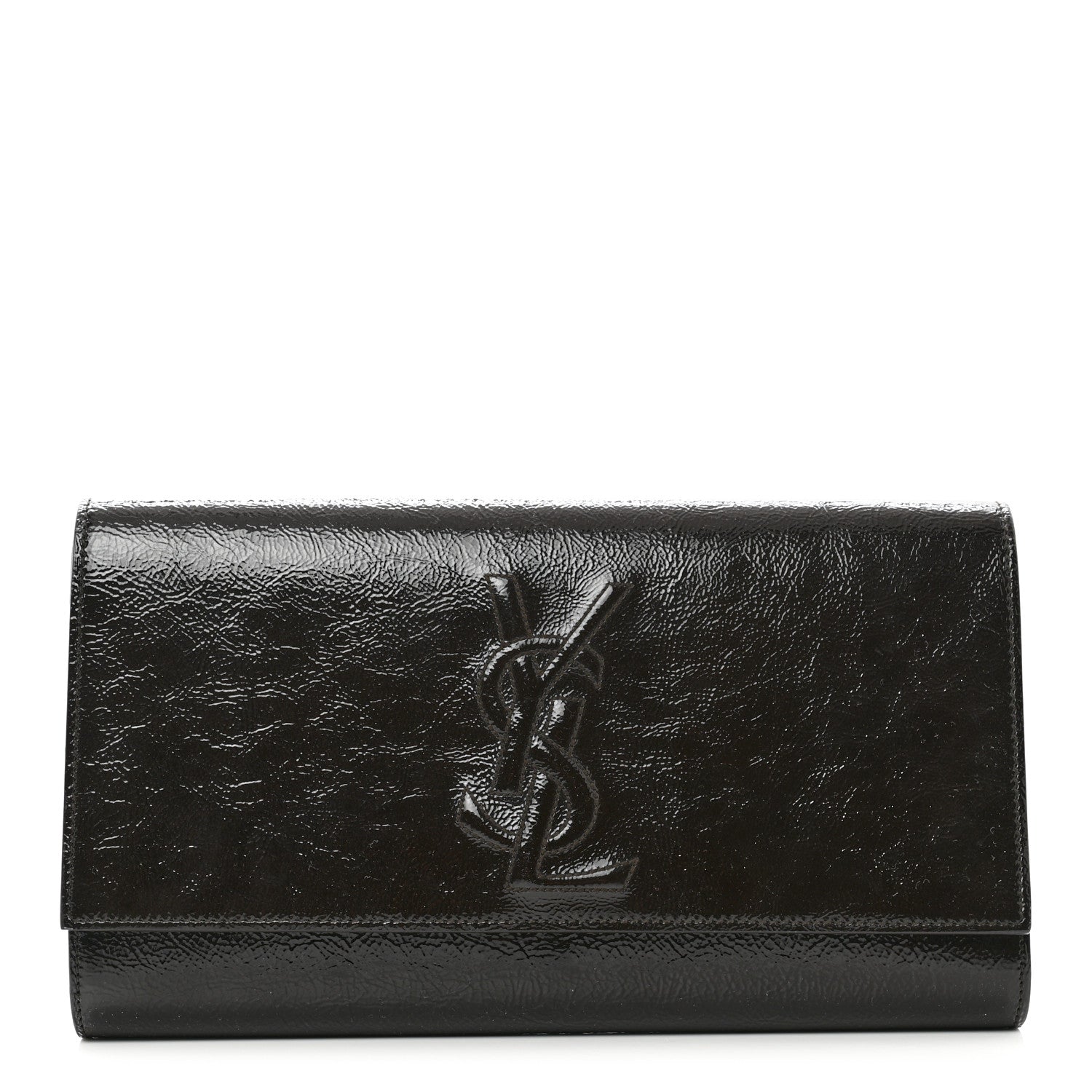 Saint Laurent Textured Patent Calfskin Large Belle De Jour Clutch Dark Brown 1 of 7
