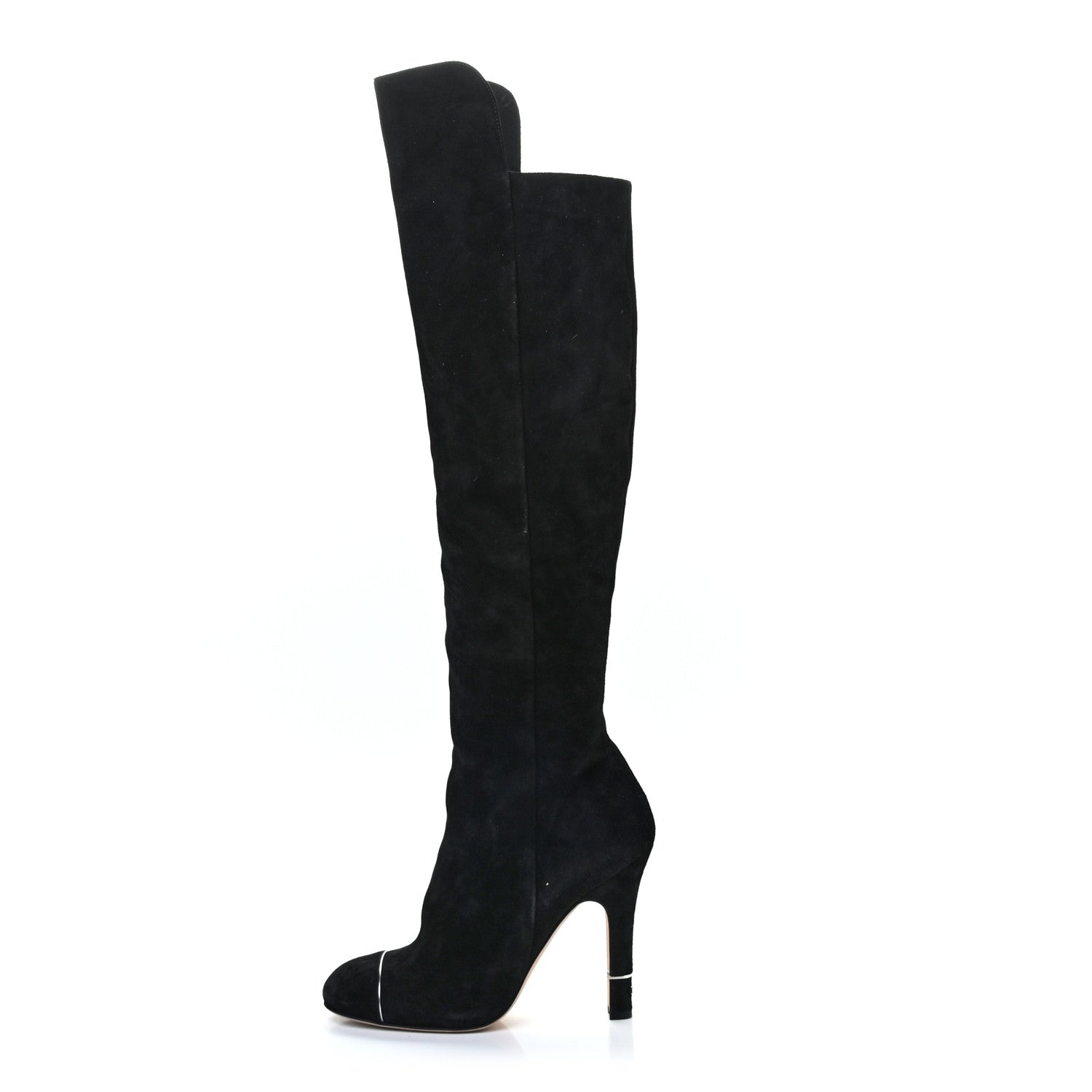 Chanel Suede Calfskin CC Cap Toe Knee High Boots 38 Black 1 of 10