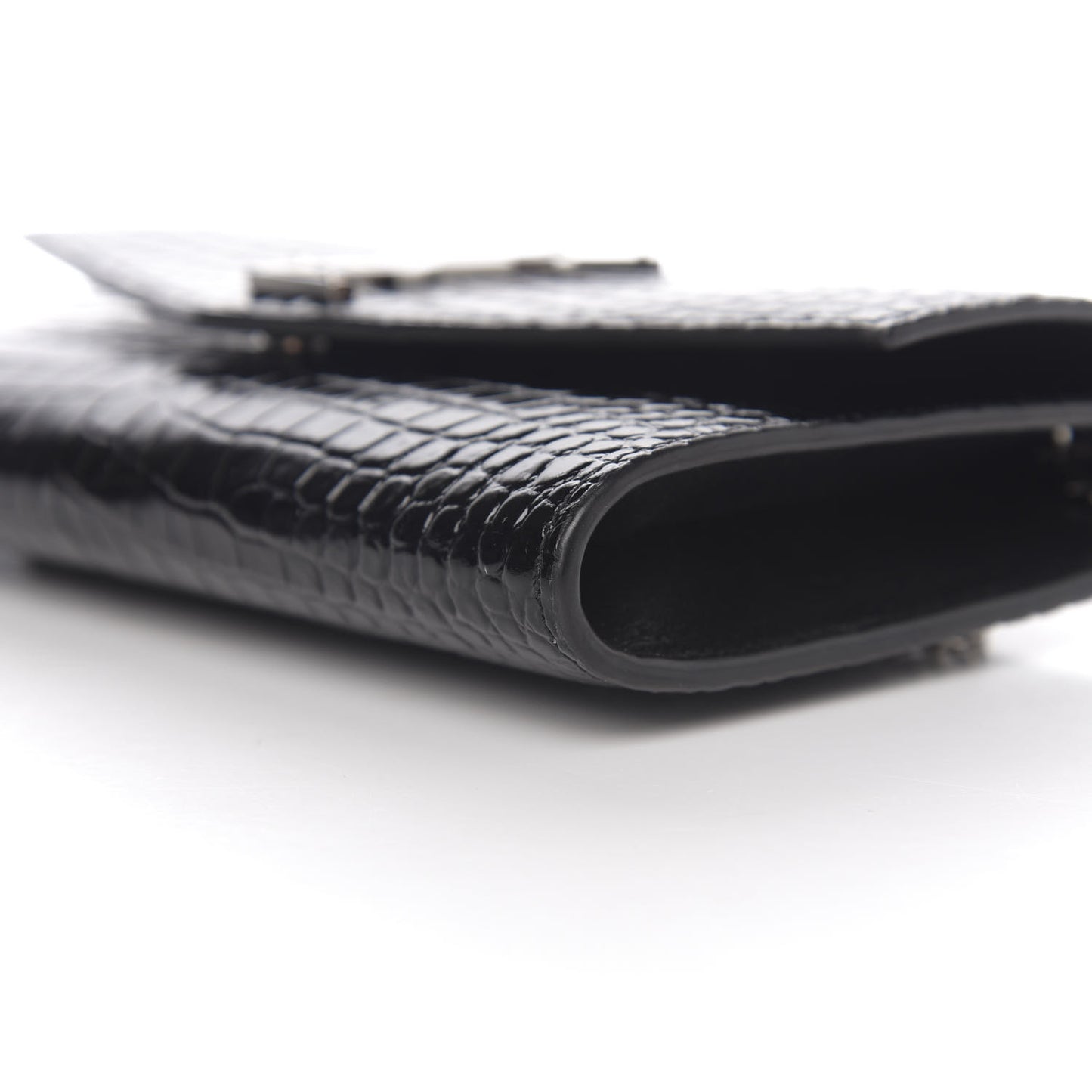 Calfskin Crocodile Embossed Monogram Uptown Chain Wallet Black