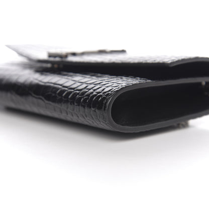 Saint Laurent Calfskin Crocodile Embossed Monogram Uptown Chain Wallet Black 8 of 9