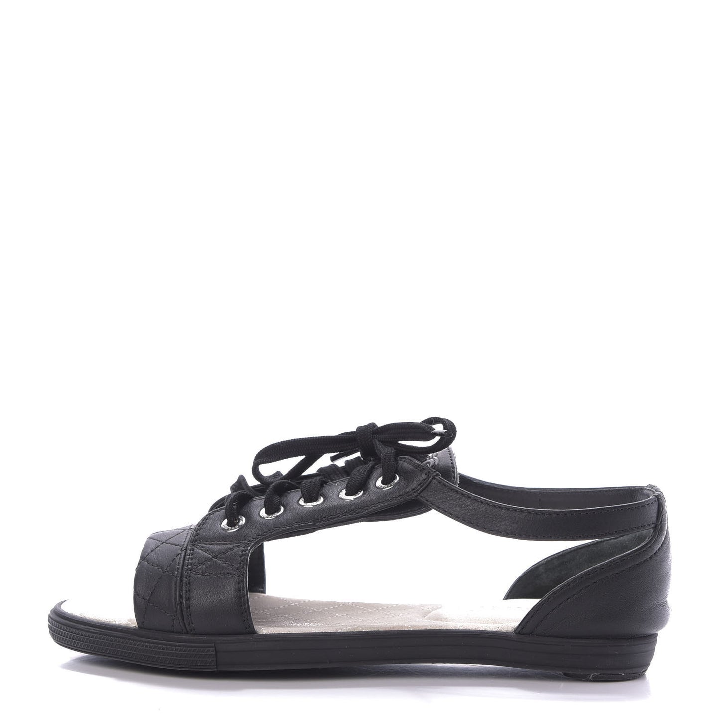 Lambskin Quilted Peep Toe Lace Up 35 Black White