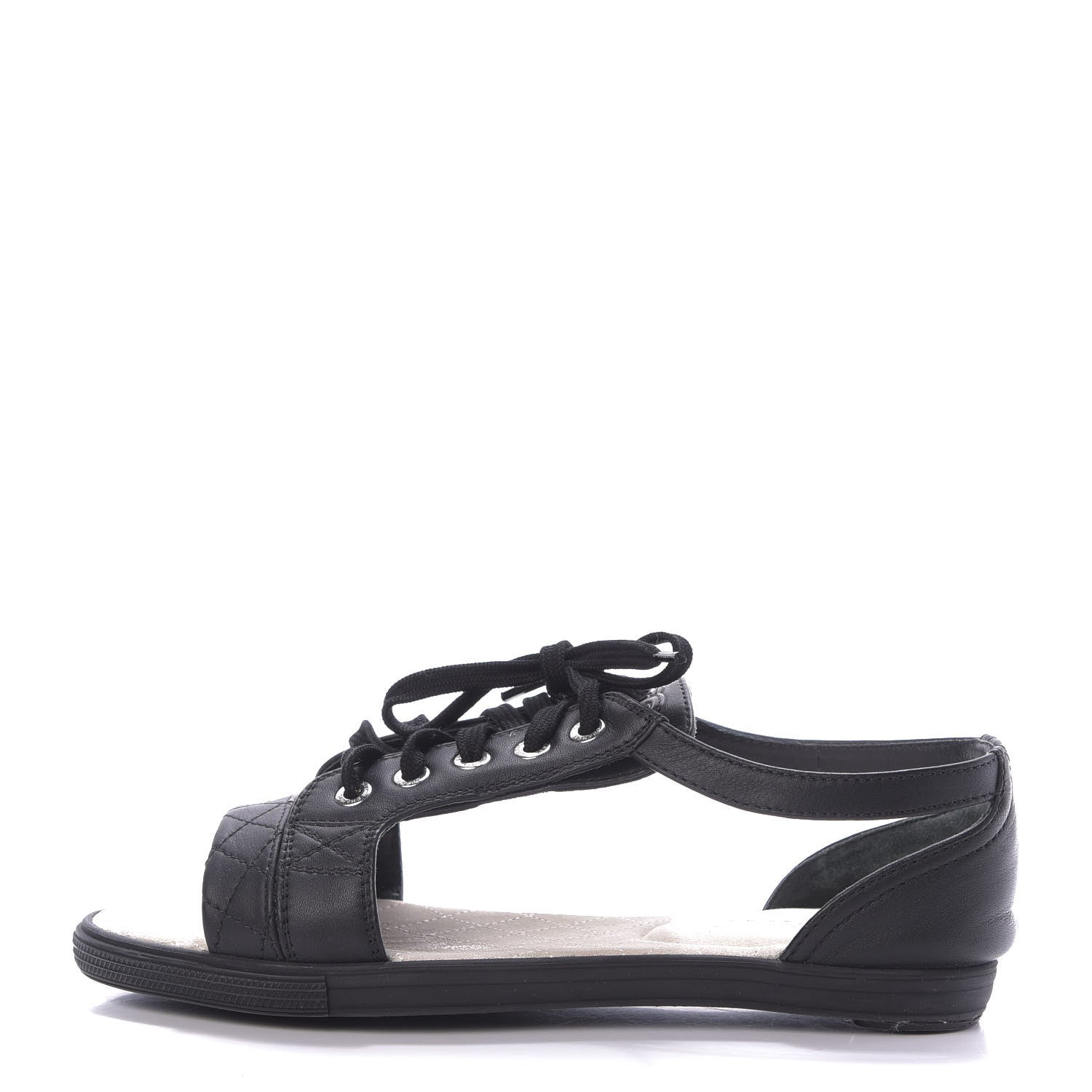 Chanel Lambskin Quilted Peep Toe Lace Up 35 Black White 1 of 12