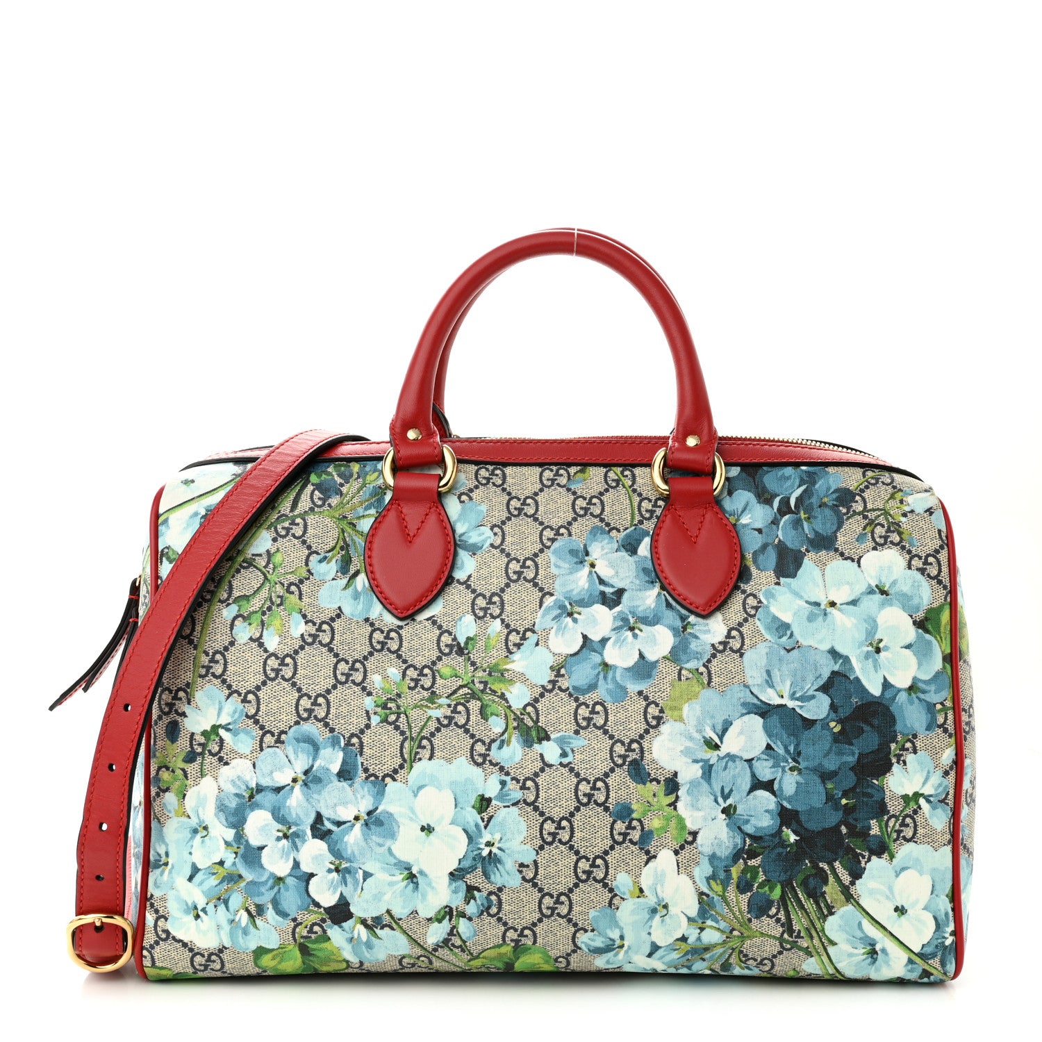 Gucci GG Supreme Monogram Blooms Medium Boston Beige Blue Navy Hibiscus Red 1 of 9