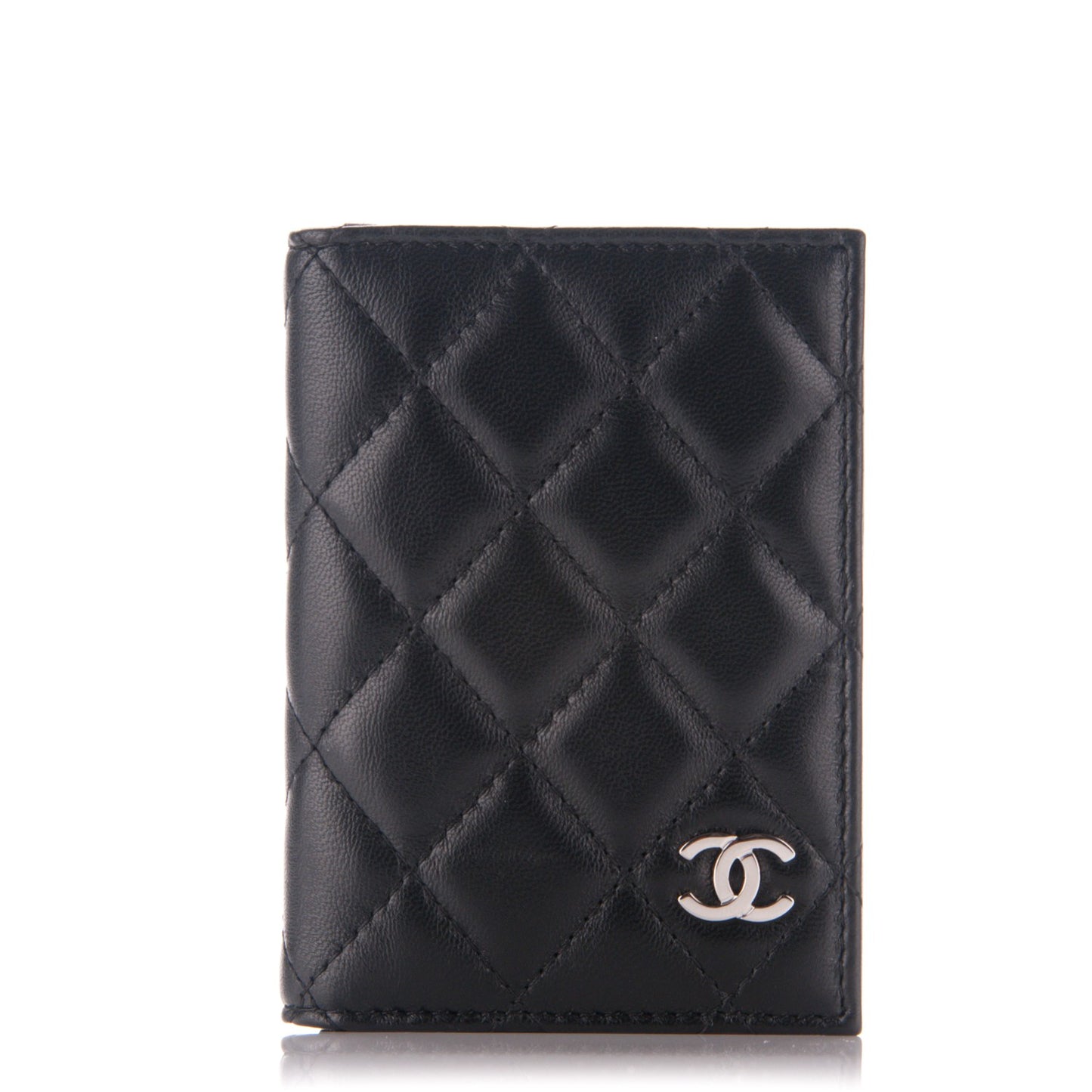 Lambskin Quilted CC Card Holder Wallet Black