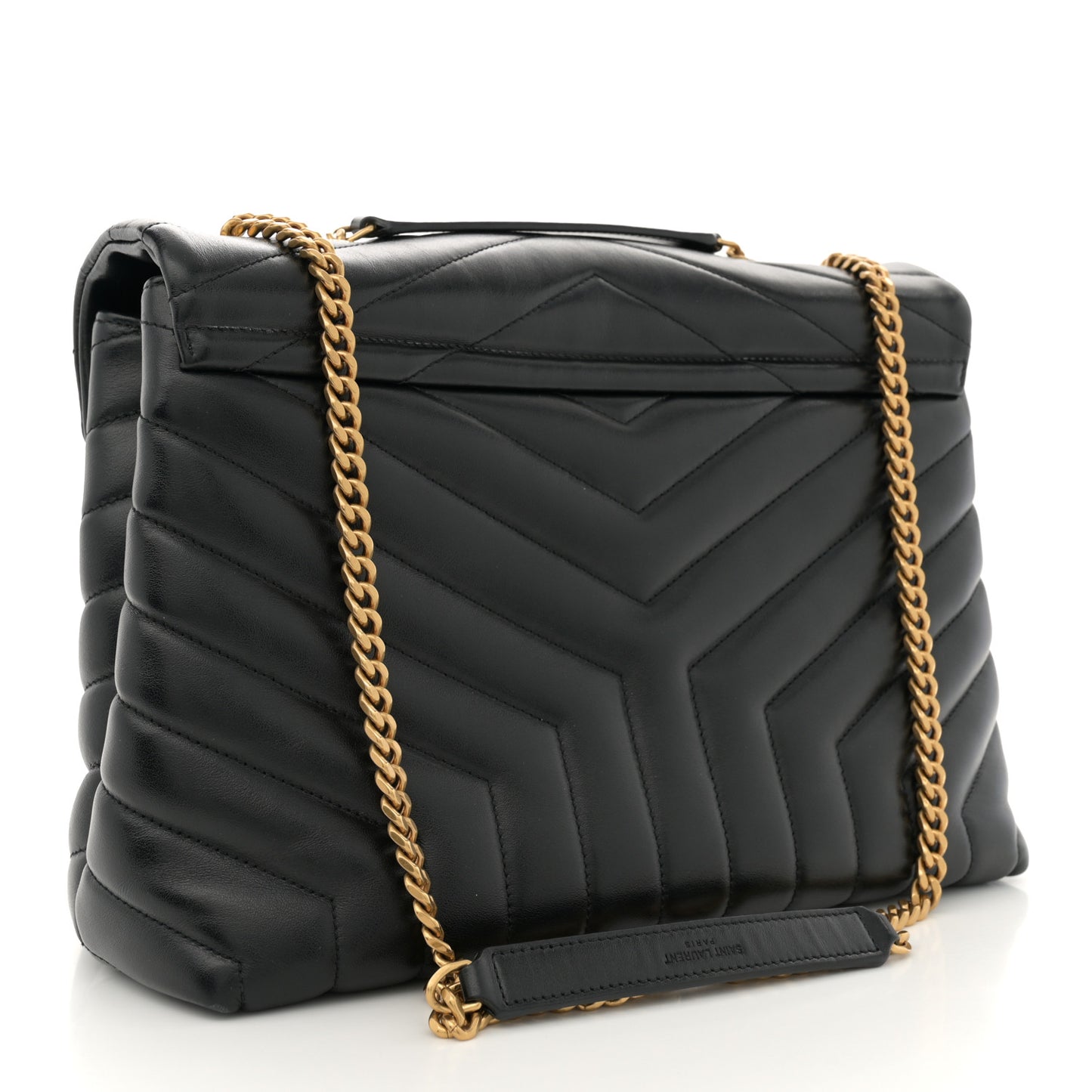 Calfskin Y Quilted Monogram Medium Loulou Chain Satchel Black