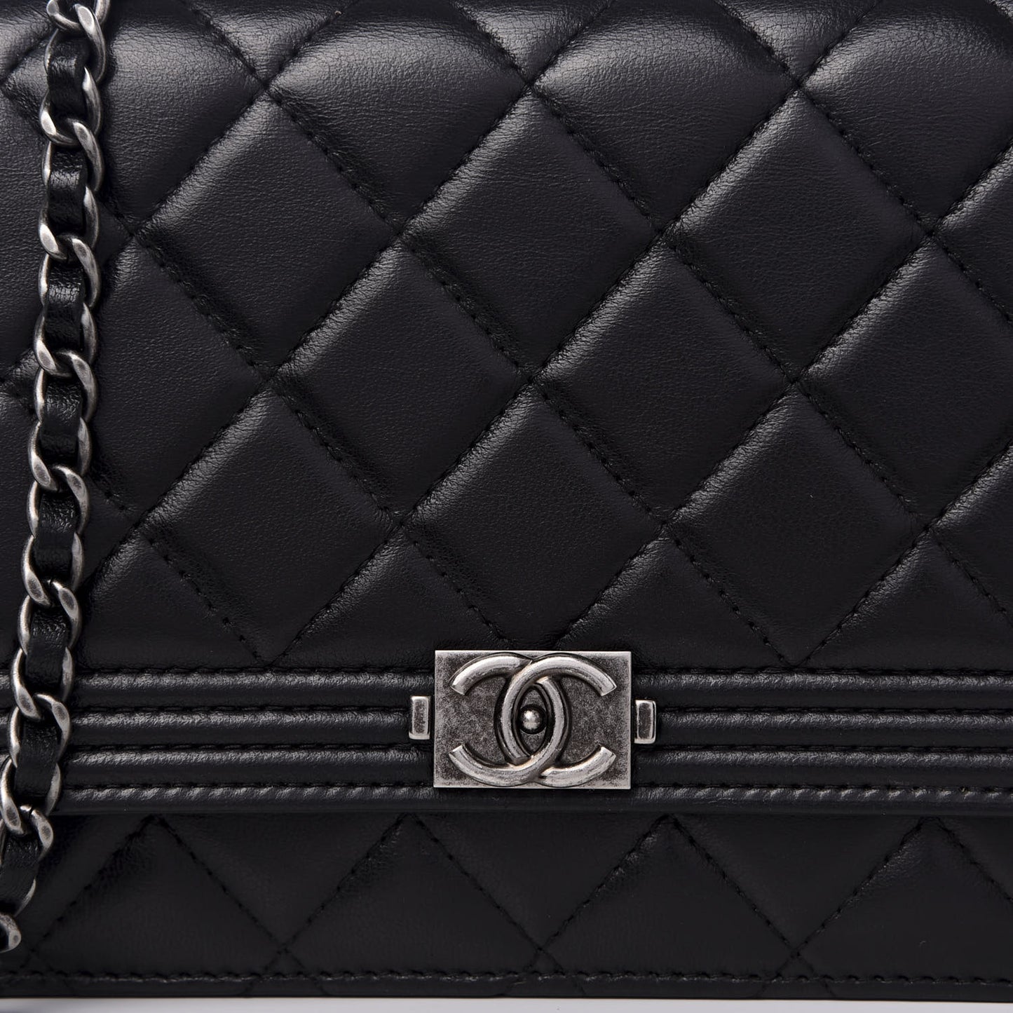 Lambskin Quilted Boy Wallet On Chain WOC Black