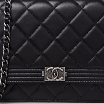 Chanel Lambskin Quilted Boy Wallet On Chain WOC Black 8 of 9
