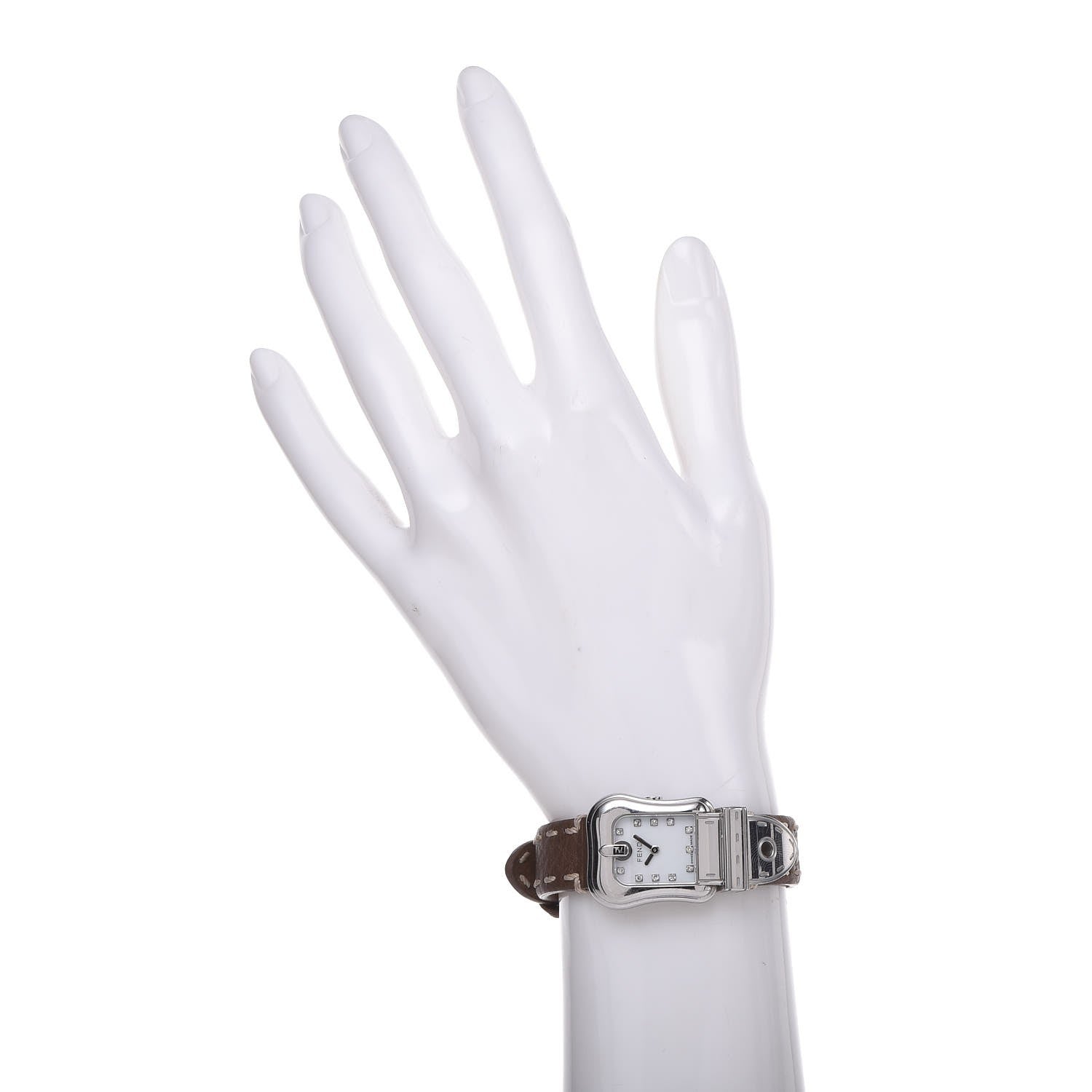 Fendi Stainless Steel Calfskin Diamond Mother of Pearl 22mm Buckle Quartz Watch 2 of 9
