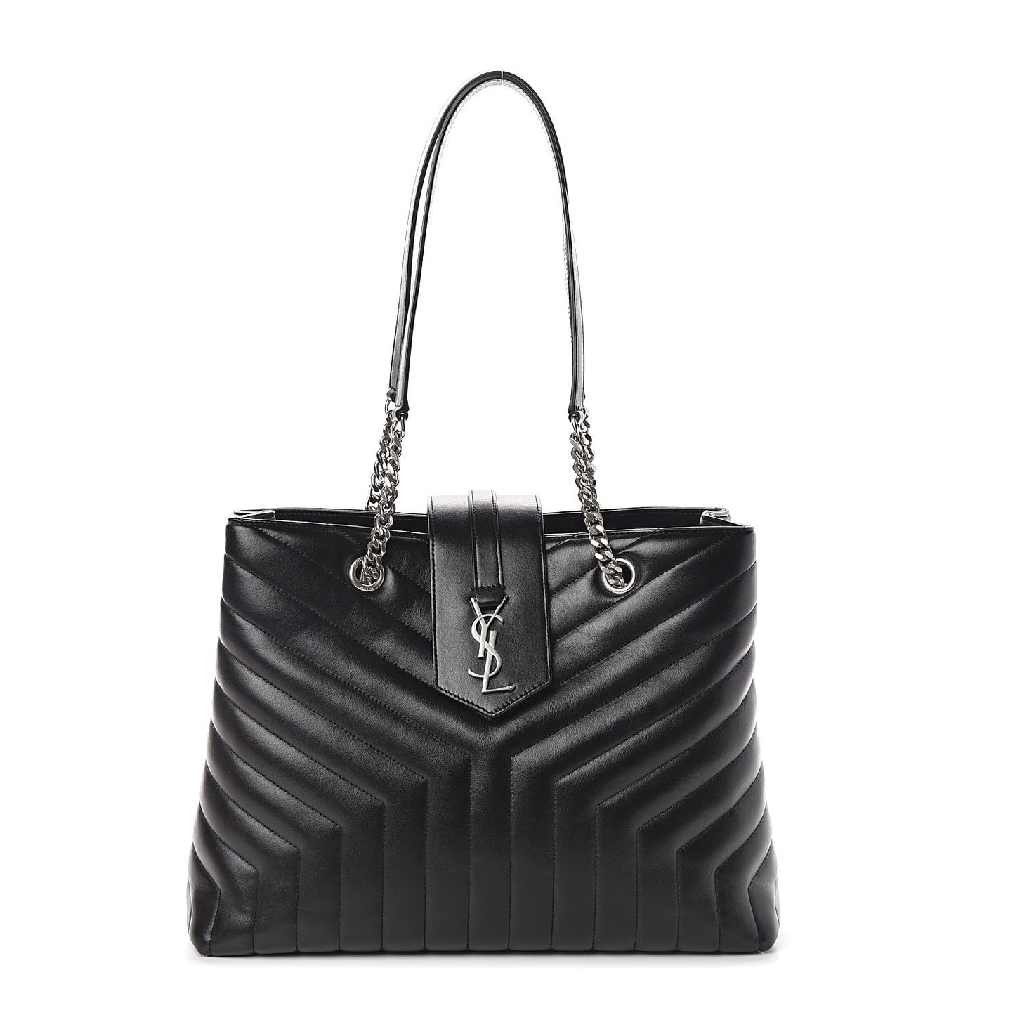 Calfskin Y Quilted Monogram Large Loulou Shopper Black