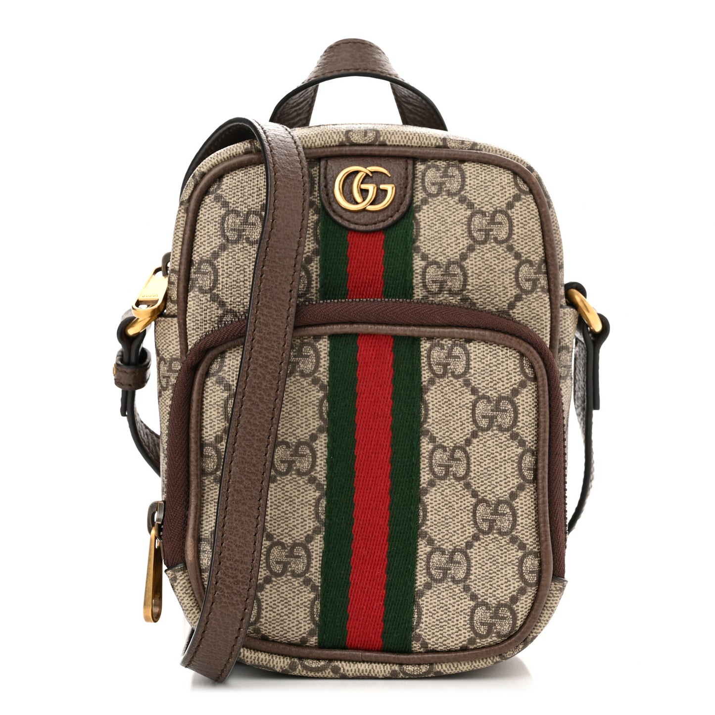 GG Supreme Monogram Web Mini Ophidia Double Zip Messenger Bag Beige New Acero