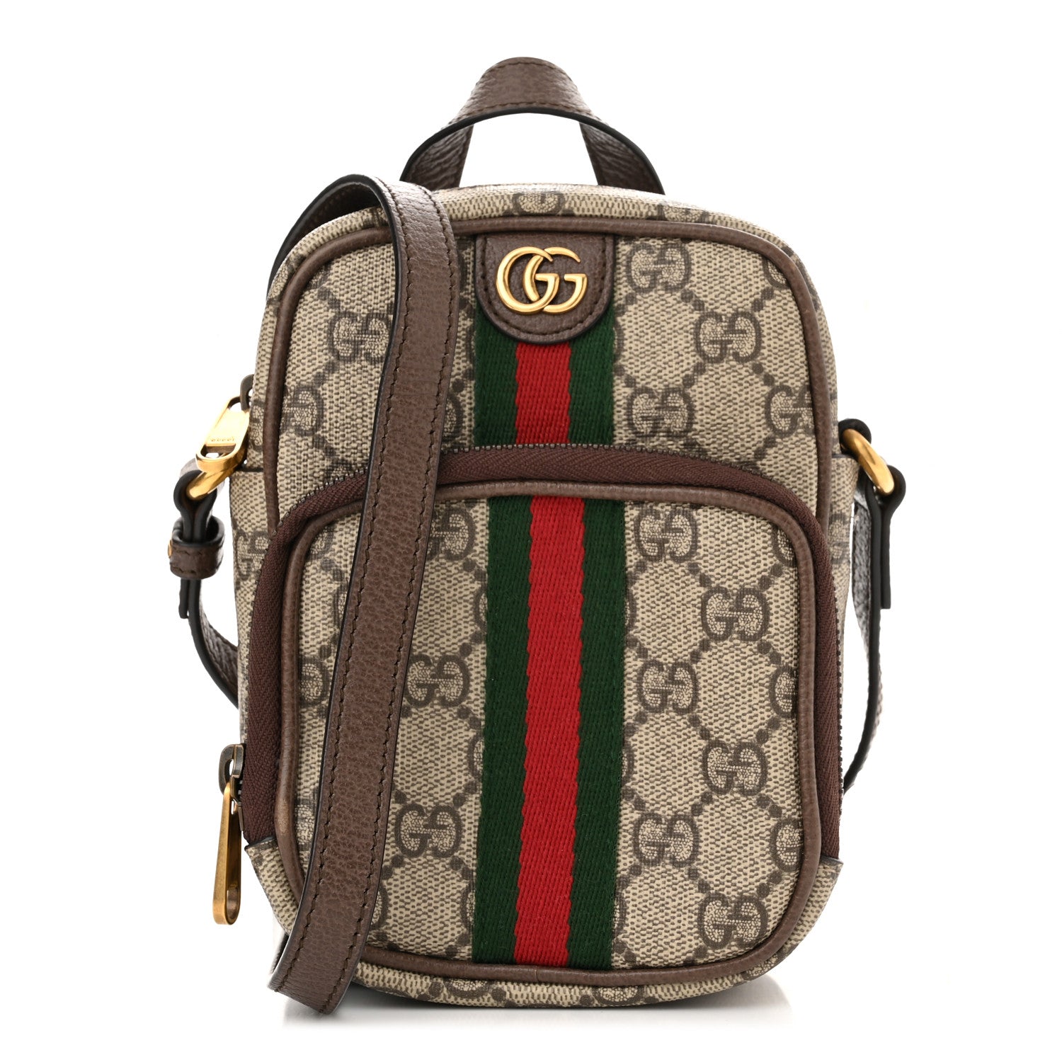 Gucci GG Supreme Monogram Web Mini Ophidia Double Zip Messenger Bag Beige New Acero 1 of 12