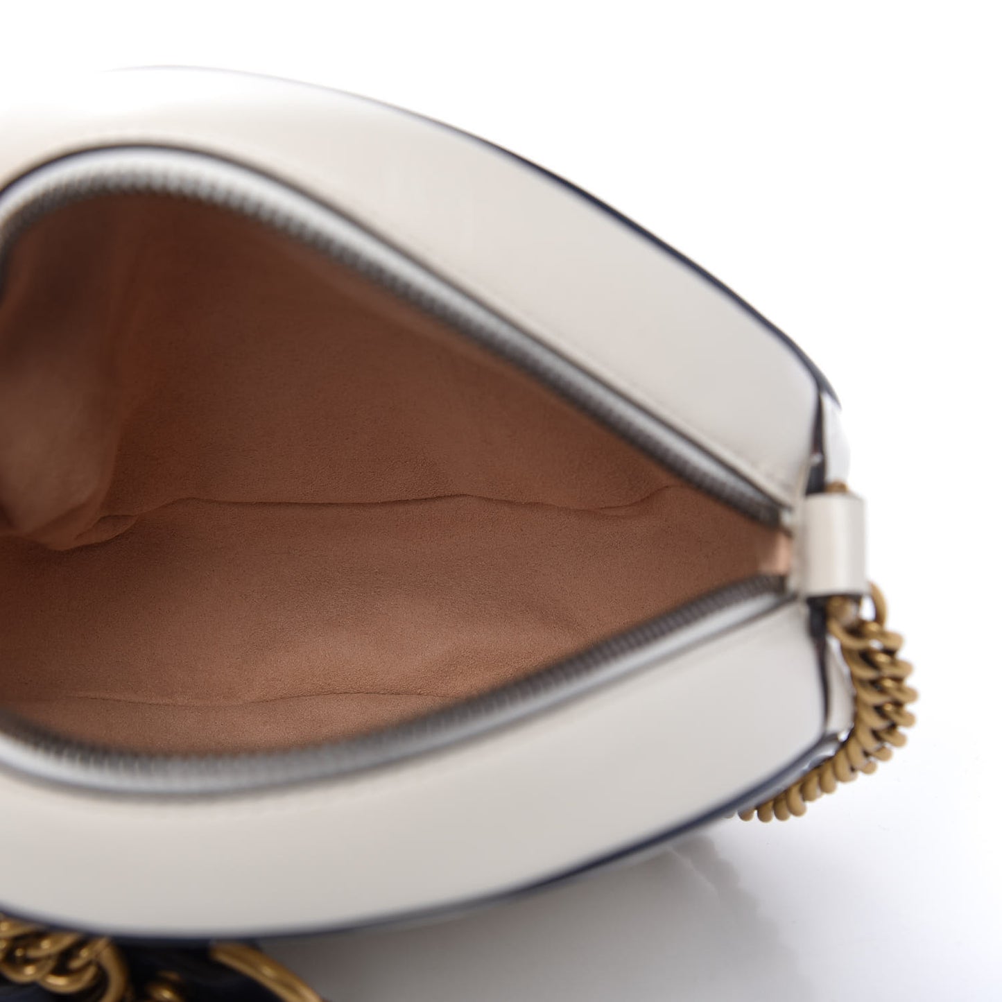 Azalea Calfskin Matelasse Diagonal Mini Torchon GG Marmont Round Shoulder Bag Mystic White Blue Agata