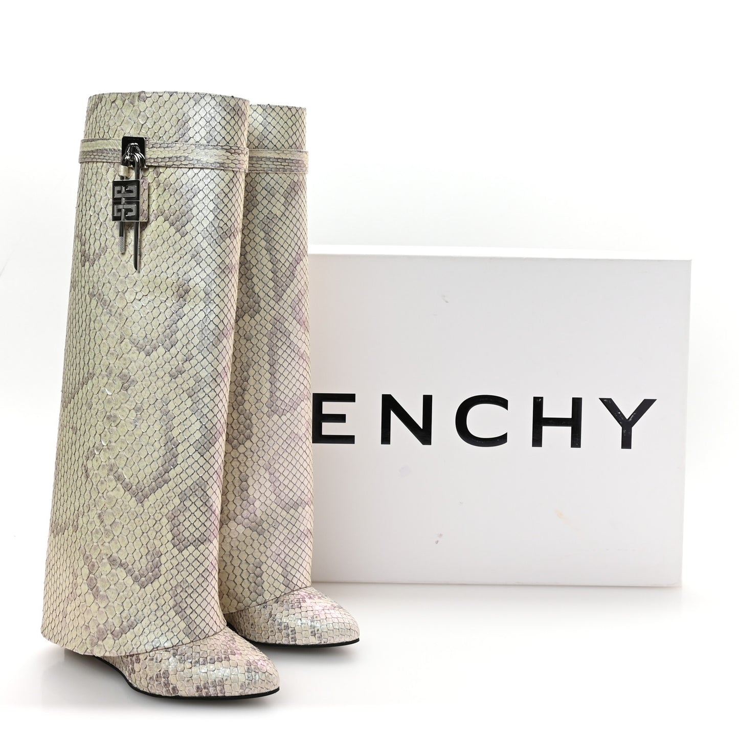 Python Shark Lock Pant Boots 39 Natural Beige