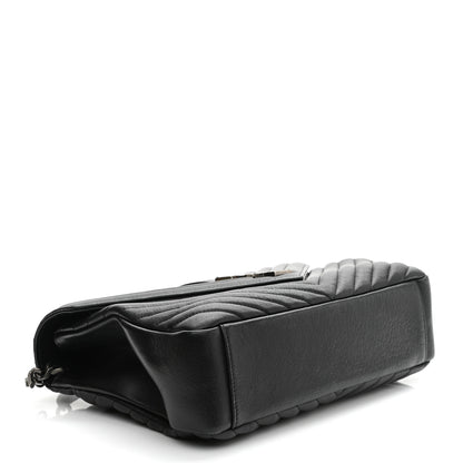 Saint Laurent Sheepskin Matelasse Chevron Monogram Large College Satchel Black 4 of 12