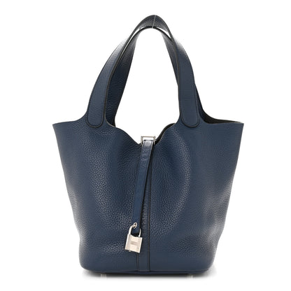 Hermes Taurillon Clemence Picotin Lock 22 MM Bleu De Prusse 1 of 10