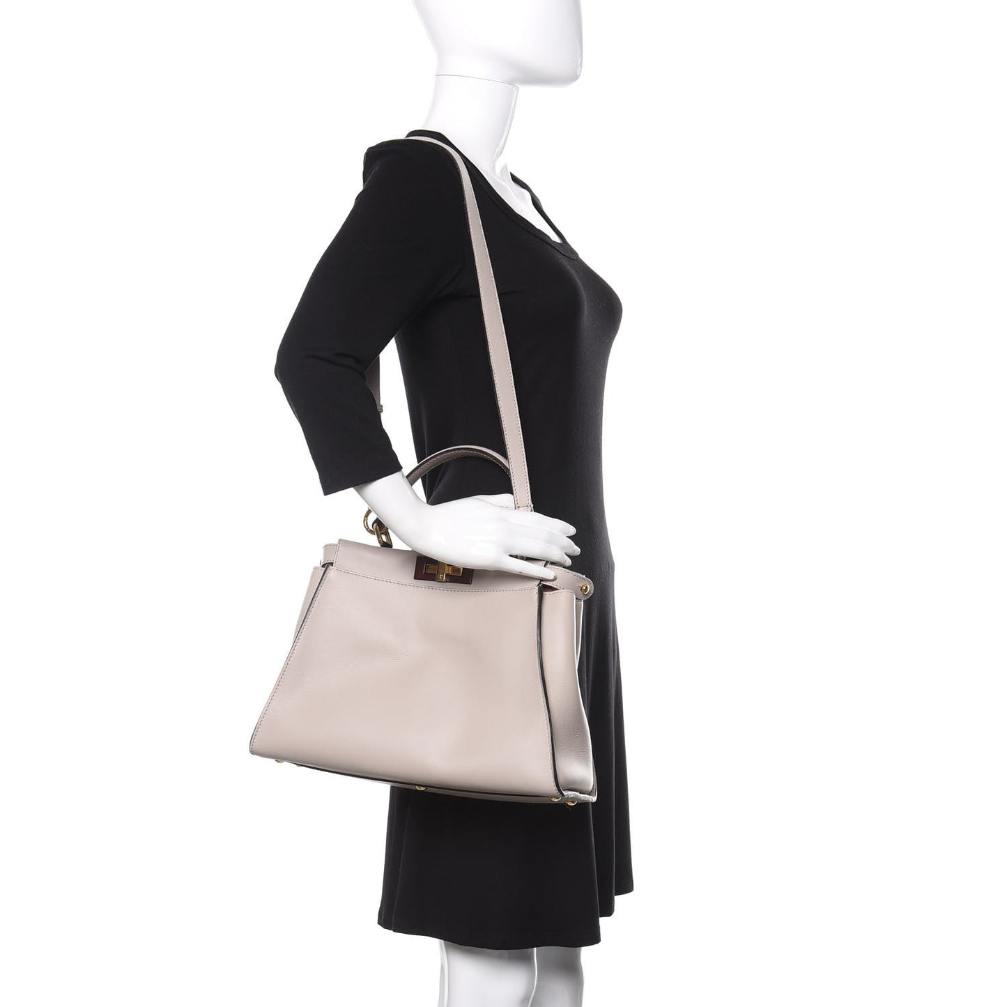 Vitello Seta Shiny Nappa Medium Peekaboo Iconic Satchel Grigio Polvere Bois de Rose