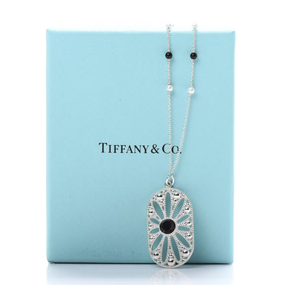 Tiffany Sterling Silver Black Onyx Pearl Ziegfeld Daisy Pendant Necklace 6 of 6