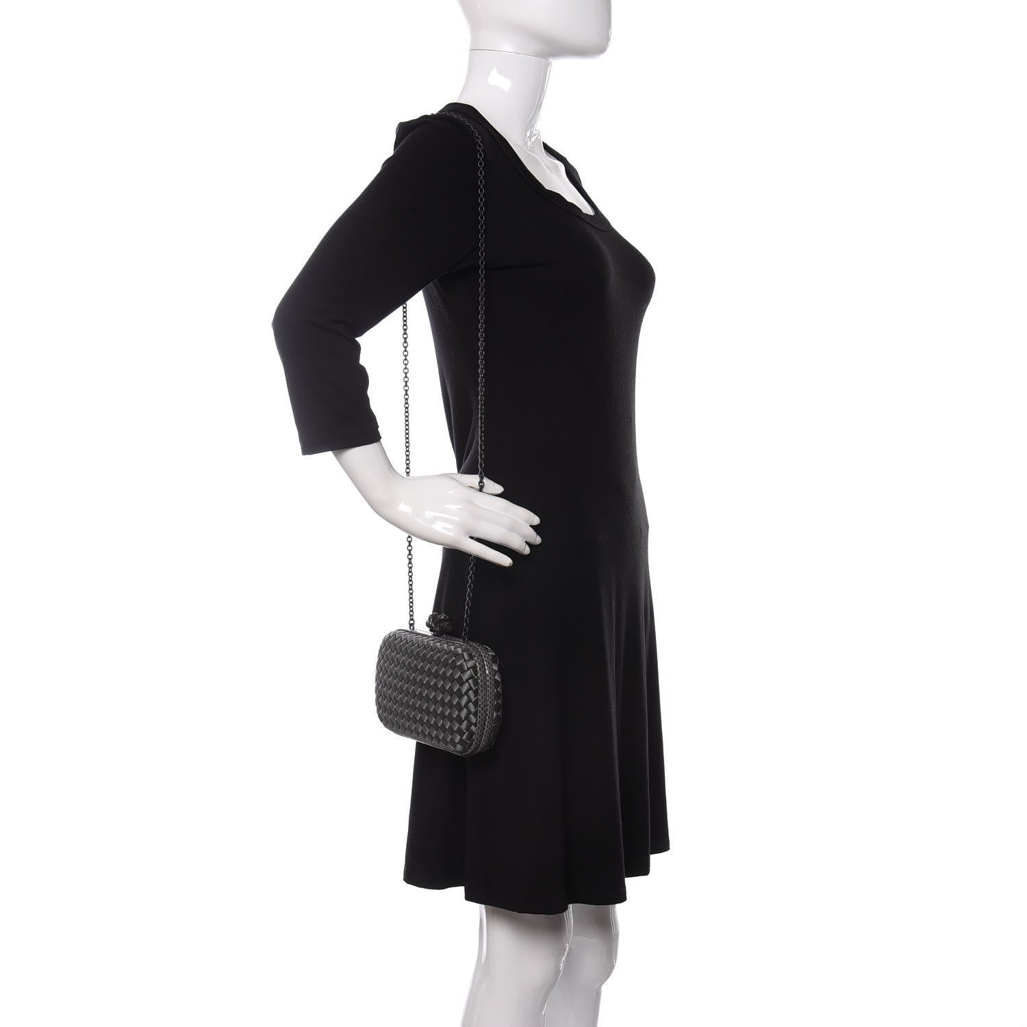 Bottega Veneta Satin Ayers Intrecciato Chain Knot Clutch Grey 2 of 9
