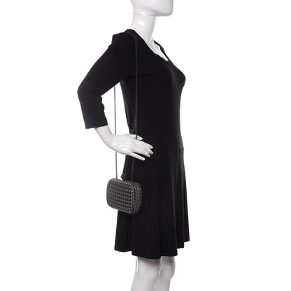 Bottega Veneta Satin Ayers Intrecciato Chain Knot Clutch Grey 2 of 9