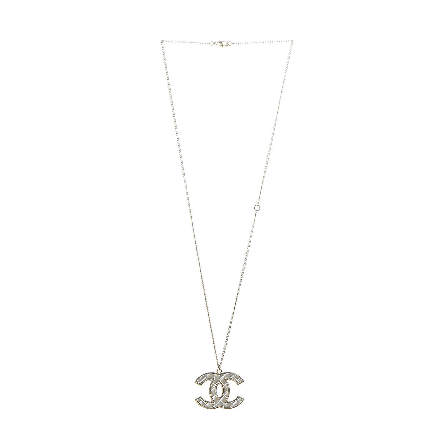 Metal Quilted CC Pendant Necklace Gold White