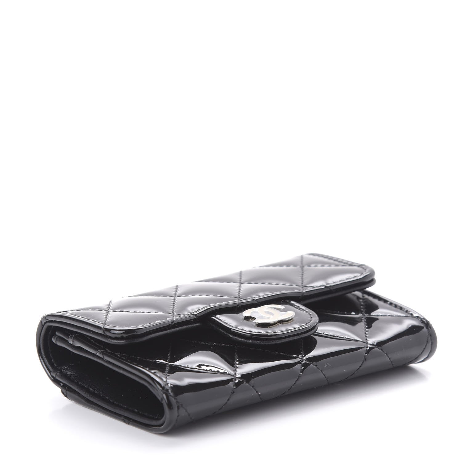 Chanel Patent Quilted Flap Card Holder Wallet Black 4 of 12