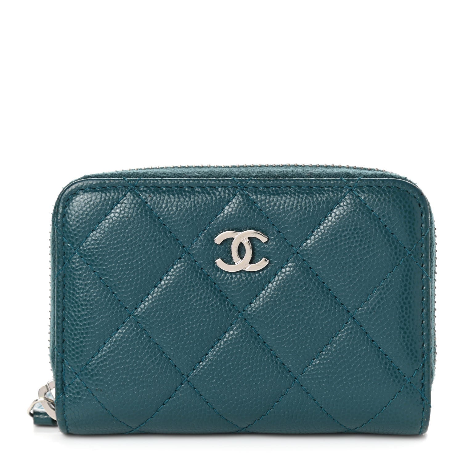 Chanel Caviar Quilted Zip Coin Purse Wallet Dark Turquoise 1 of 8