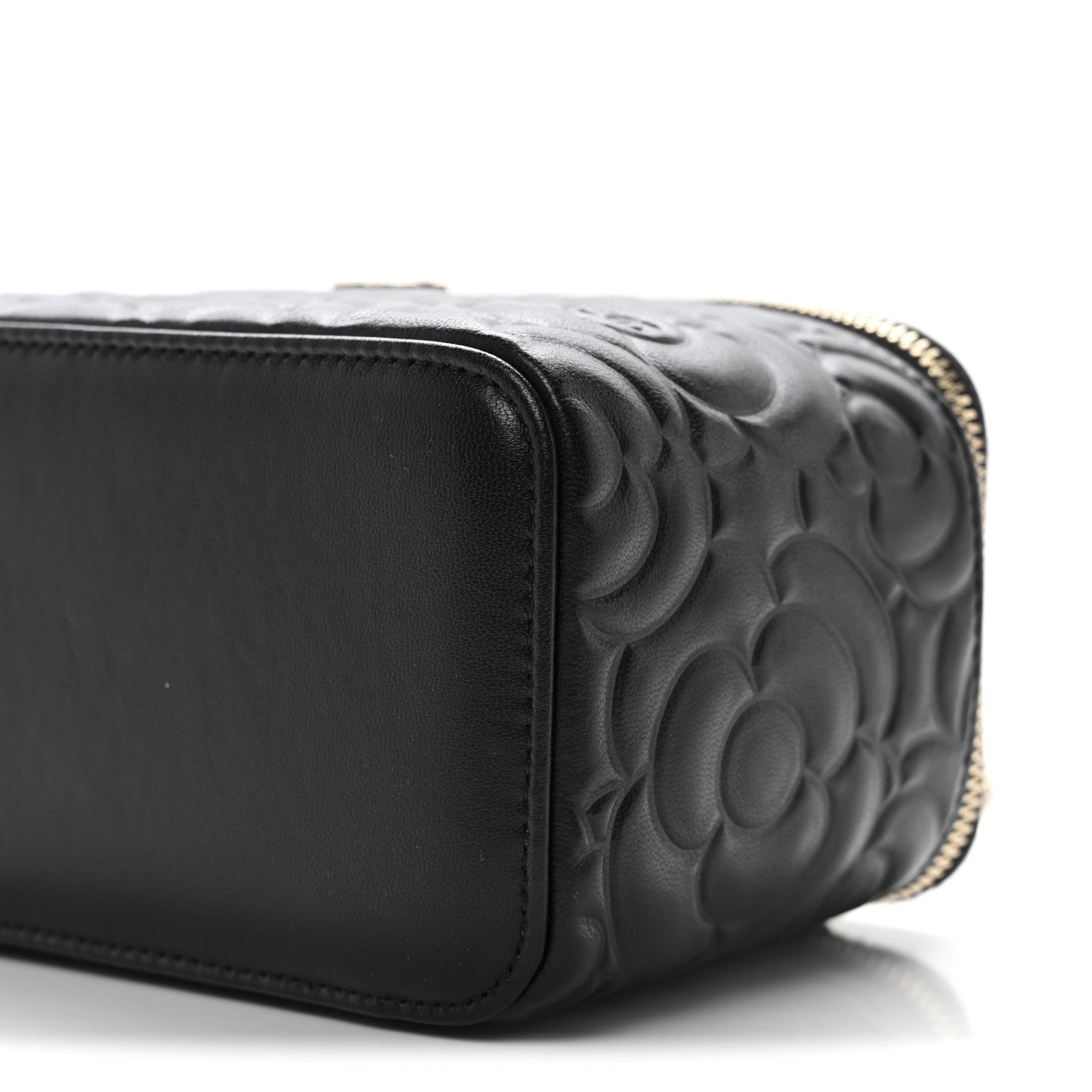 Chanel Lambskin Camellia Embossed Small Vanity Case With Chain Black 10 of 11